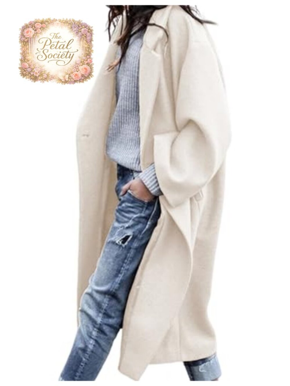 Oversized Wool Blend Coat Double Breasted Long Pea Coat